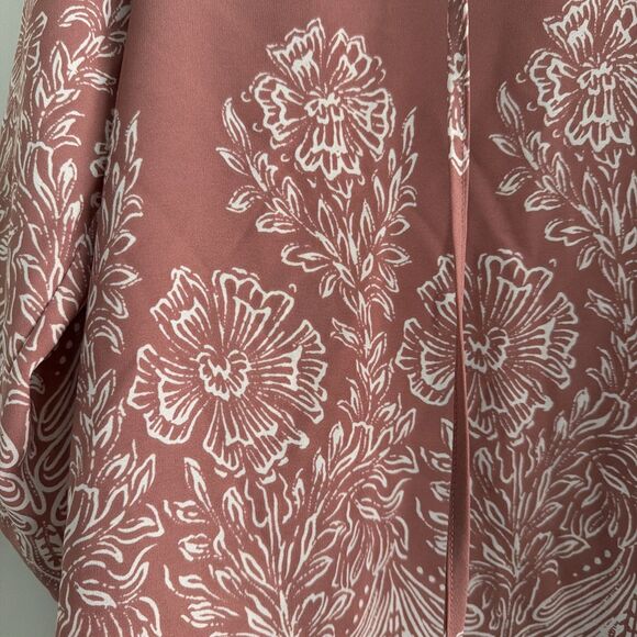 West Kei Pink White Floral 3/4 Sleeve Blouse Size Large - Picture 2 of 6